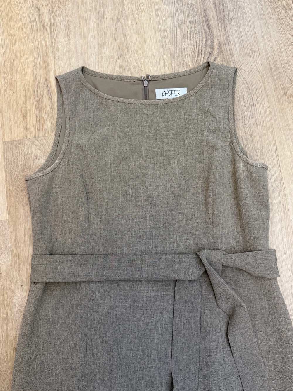 Kasper Taupe Sleeveless Belted Sheath Dress - Picture 4 of 7